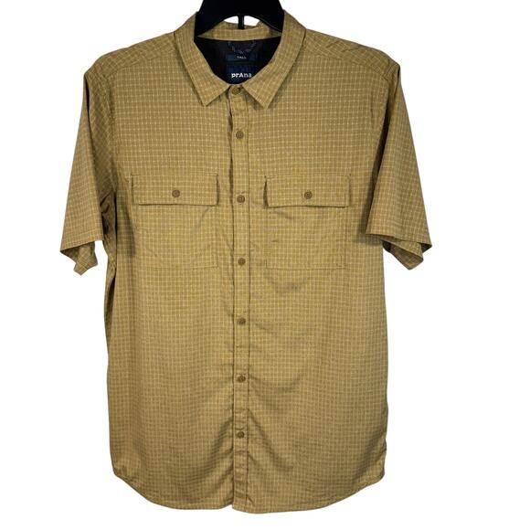 PrAna Mens Large TALL Garvan Shirt Button-Up Short Sleeve Wicking Embark Pockets - Picture 1 of 6